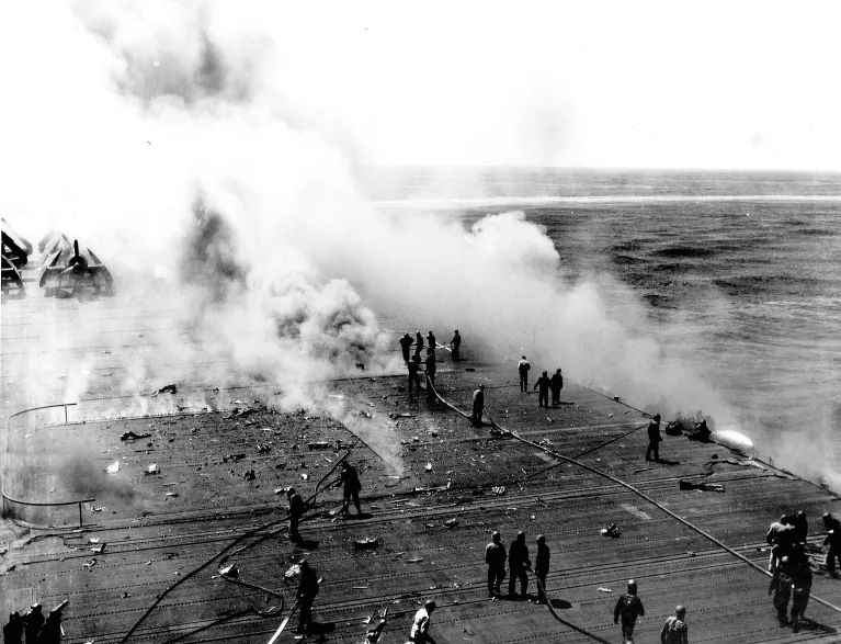 Archival photo of the Kamikaze attack
