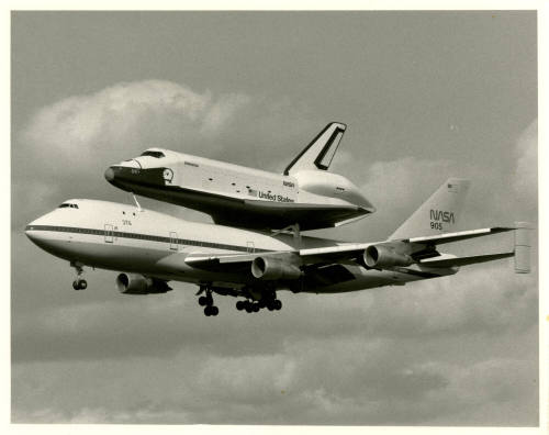 A modified Boeing 747 transporting the Enterprise. Collection of the Intrepid Museum. Gift of Charles Guibord. P2021.41 