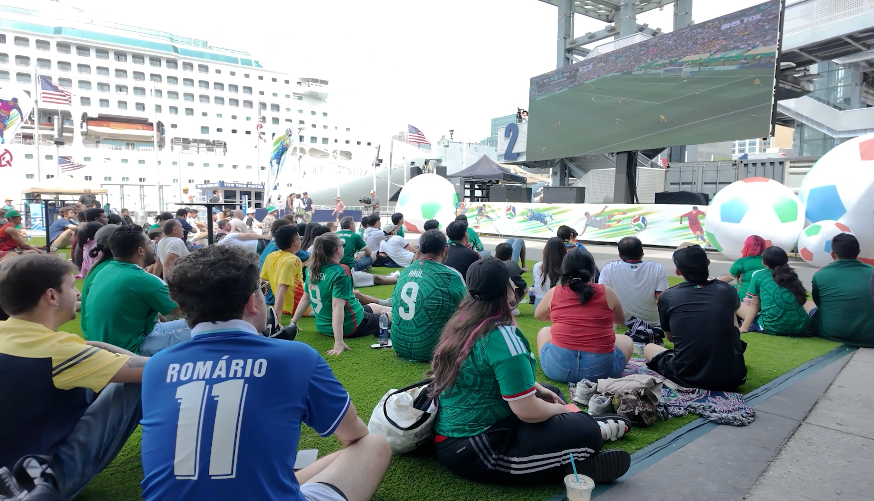crowds gathered on Pier 86 during a World Cup event