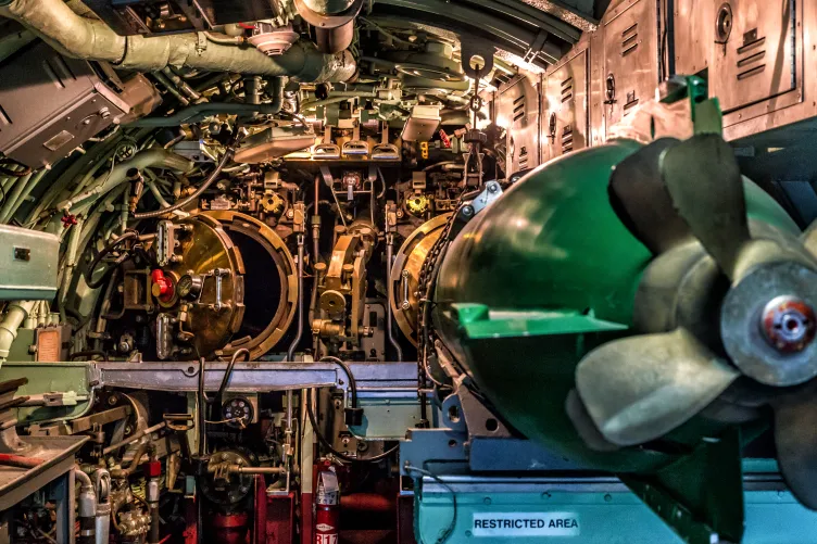 The aft torpedo room in the Growler submarine.
