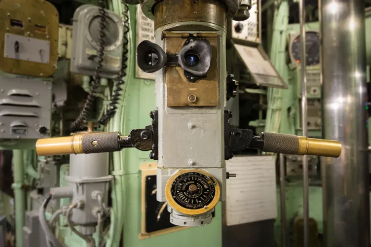 A closeup of the periscope in the Growler submarine.