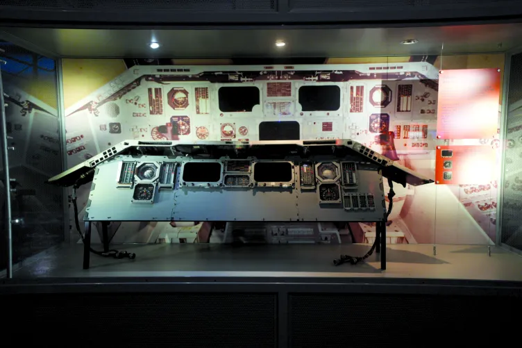 Exhibition panel that displays the Enterprise shuttle cockpit.