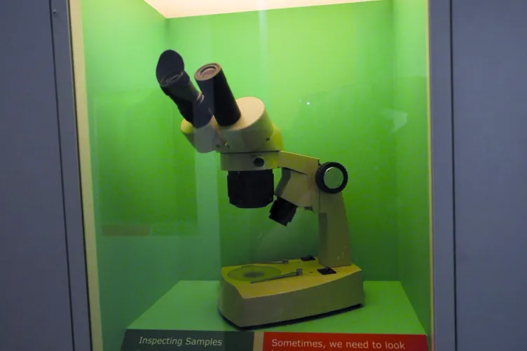 A microscope used on the Intrepid that was used in the ship&#039;s lab.