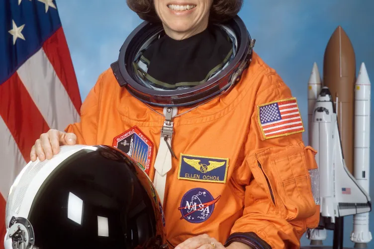 dr ellen ochoa posing in spacesuit