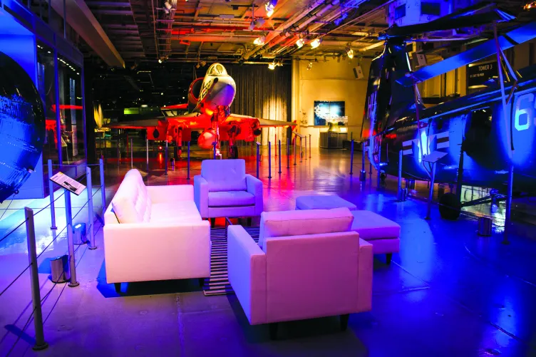 Soft seating for an event on the hangar deck