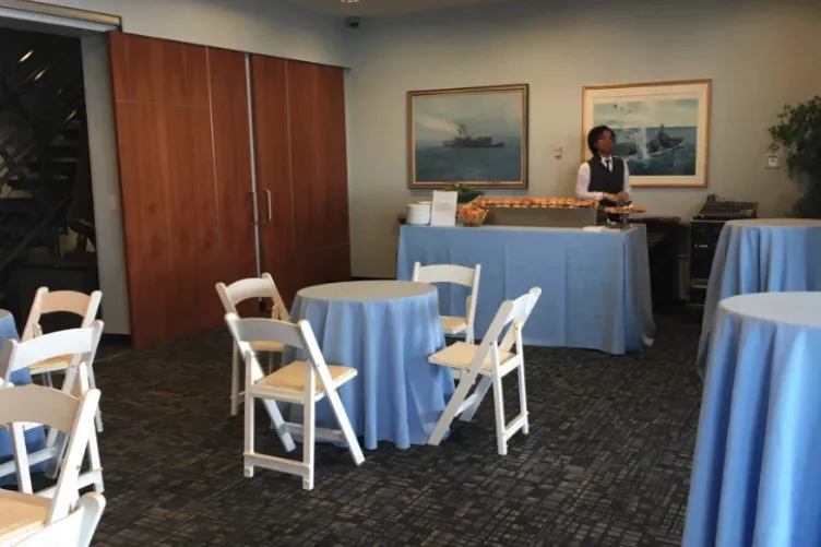 Small tables and chairs in the VIP Room
