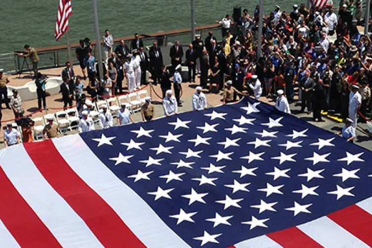 A flag ceremony during Memorial day celebration in 2018