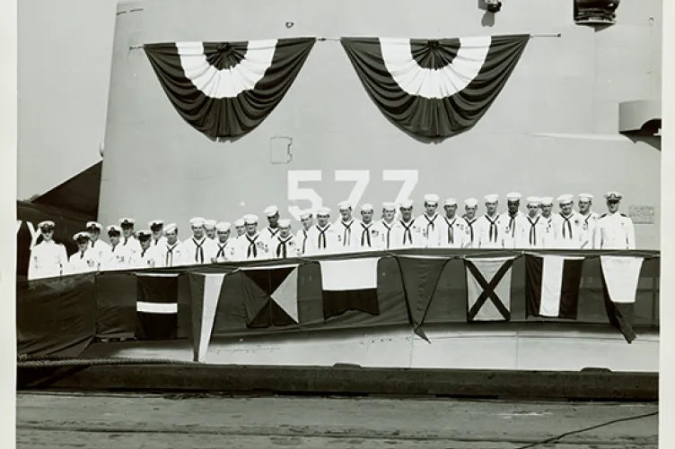 Growler crew members at their commissioning ceremony 1958