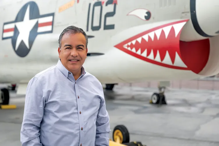 Photo of Camilo Fajardo on Intrepid's flight deck. 