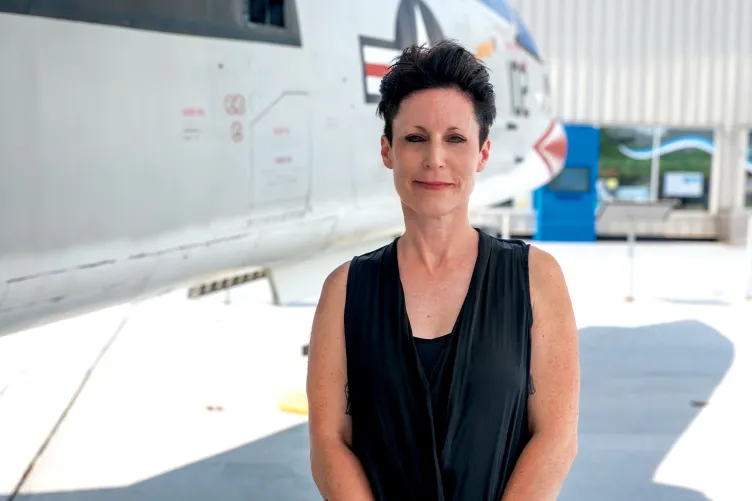 Photo of Jennifer Fugina on Intrepid's flight deck.