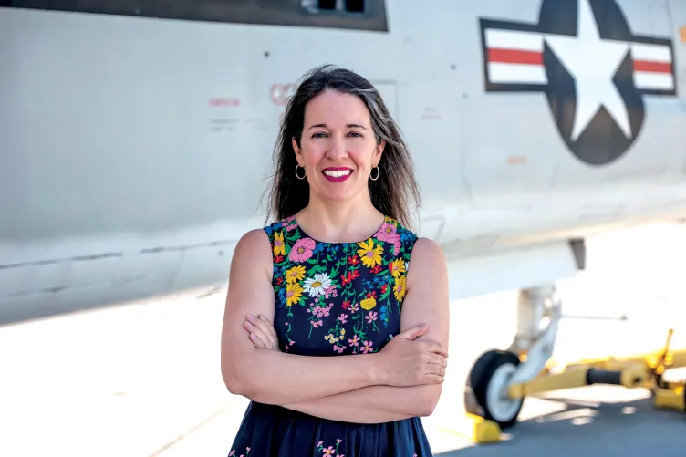 Photo of Katherine Suhr on Intrepid's flight deck.