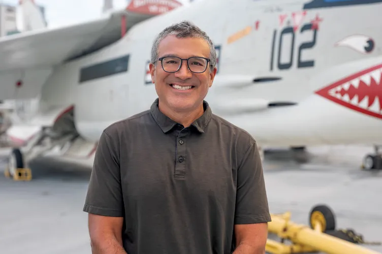 Photo of Marc Lowitz on Intrepid's flight deck.