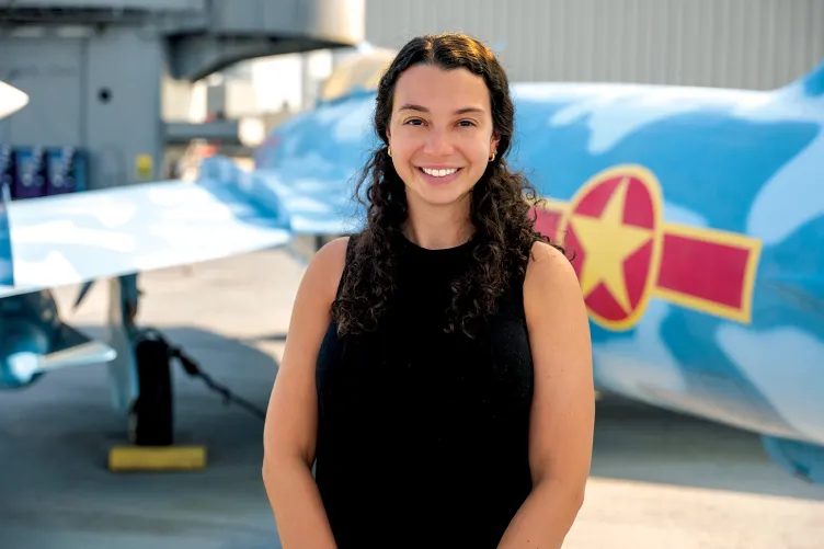 Photo of Moriah Shtull on Intrepid's flight deck.