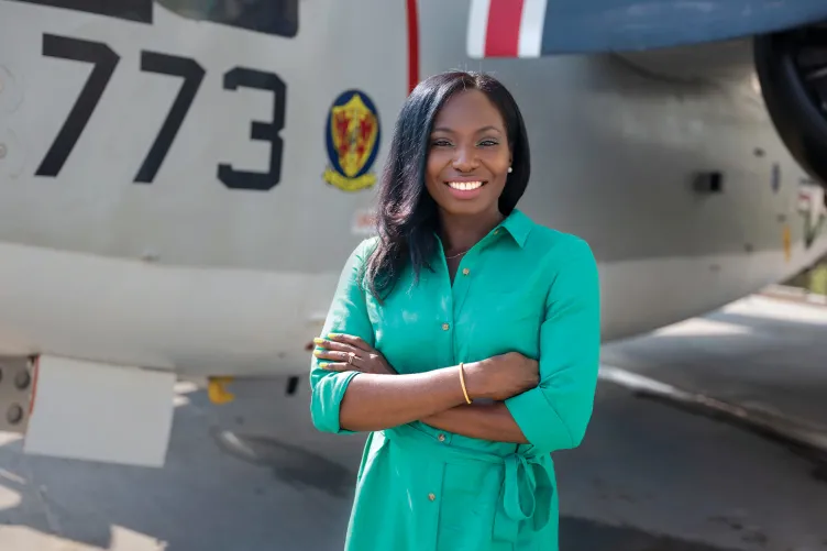 Photo of Sylvia Ayivor on Intrepid's flight deck.