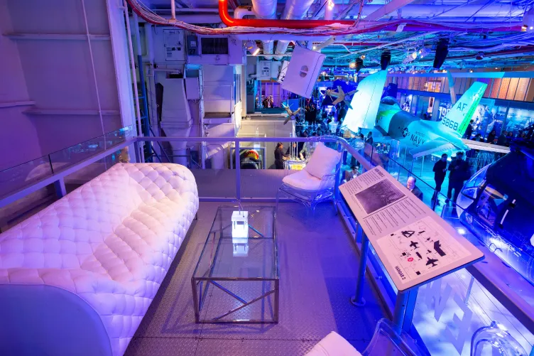 Lounge area set up in one of the viewing platforms at hanger 2