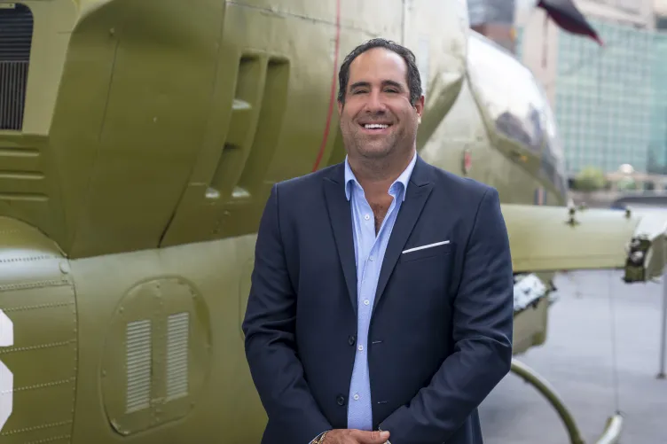 Photo of Mark Lapidus on Intrepid's flight deck. 