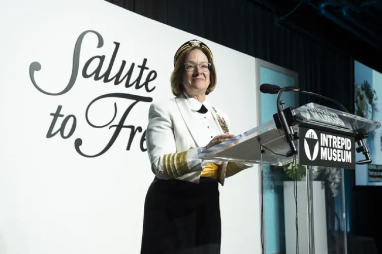 An honoree presenting and the Salute to Freedom Gala.