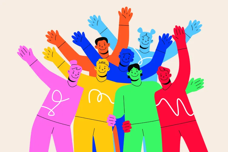 Multicolored illustrated figure waving