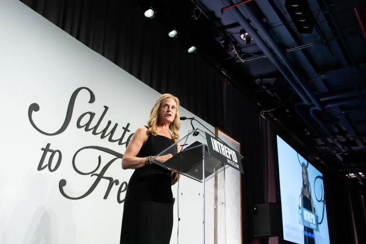 President Susan Marenoff-Zausner speaking at the 2019 Salute to Freedom Gala. Credit: The Intrepid Museum 