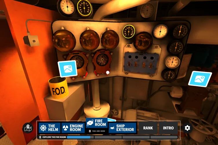 Immersive VR tour of the ship's engine room.