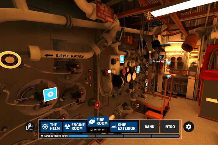 Immersive VR tour of the ship's engine room.