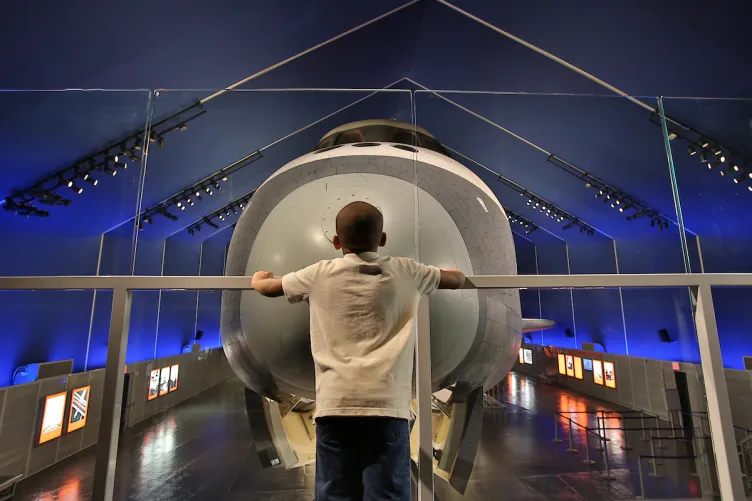 Child viewing Enterprise in the Space Shuttle Pavilion. Credit: Intrepid Museum 