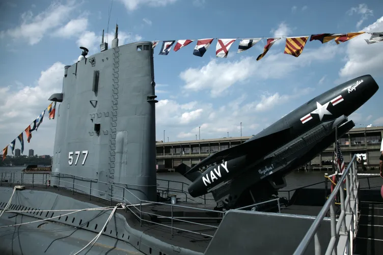 Top section of the submarine Growler with a Regulus missile in launch position.