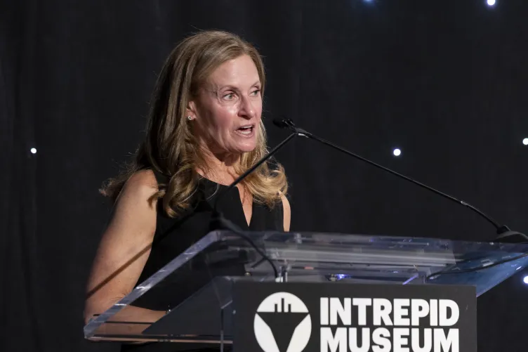 Susan Marenoff-Zausner, President of the Intrepid Museum, speaking at Unstoppable Women 2025