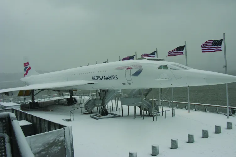 British Airways Concorde covered in snow on display at the Intrepid Museum