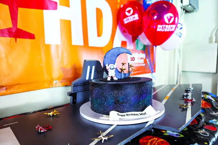 birthday cake ready for a celebration at the Intrepid Museum.