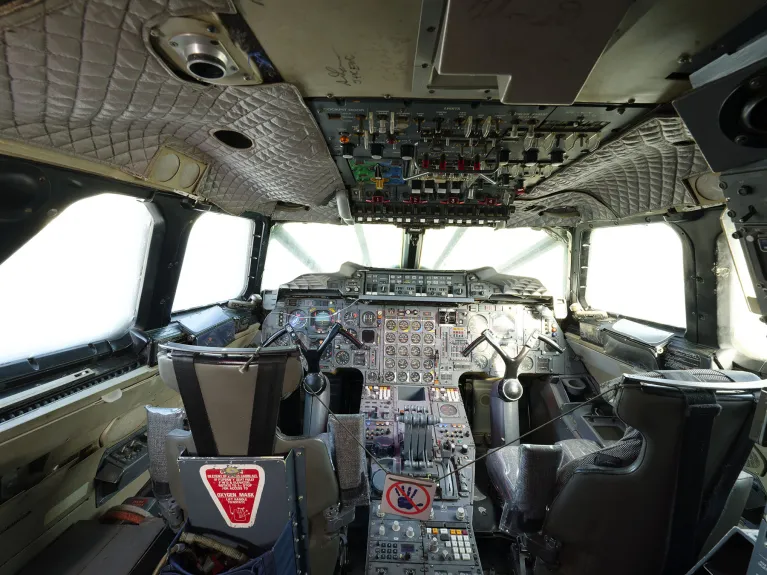 The cockpit of an aircraft.