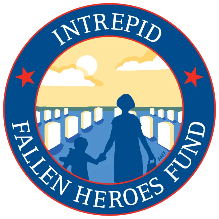 Intrepid Fallen Heroes Fund logo. Circular logo with a parent and child walking through a cemetery.