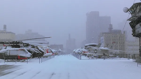 Flight deck in the snow. / Credit: Intrepid Museum