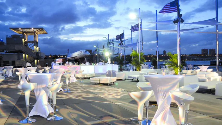 Cocktail tables on the pier