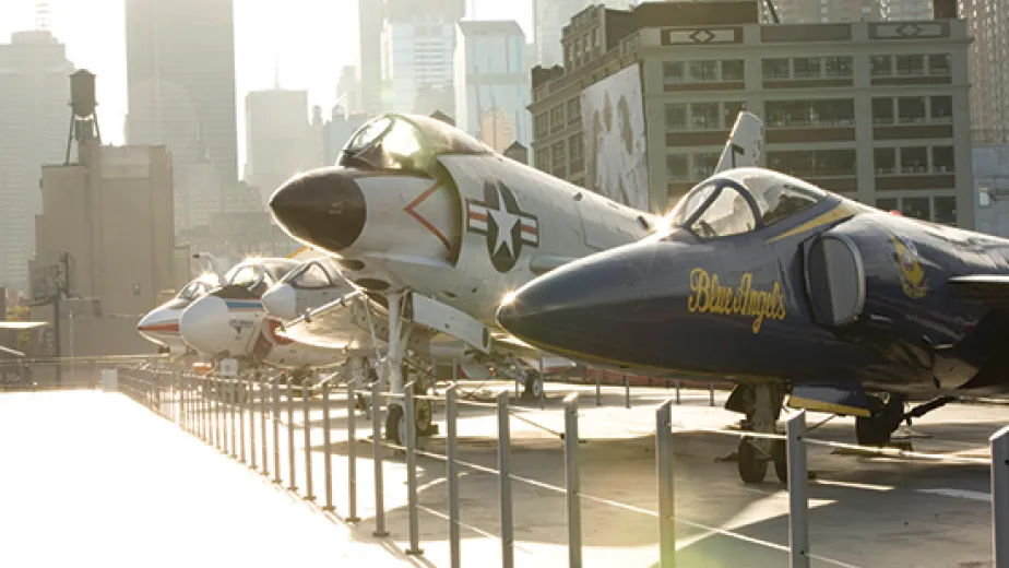 airplanes on top of the uss intrepid museum