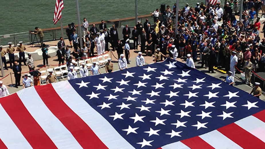 A flag ceremony during Memorial day celebration in 2018