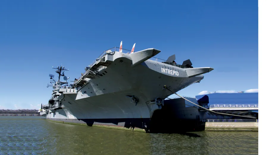 Outside photo of the Intrepid at pier 86, New York City