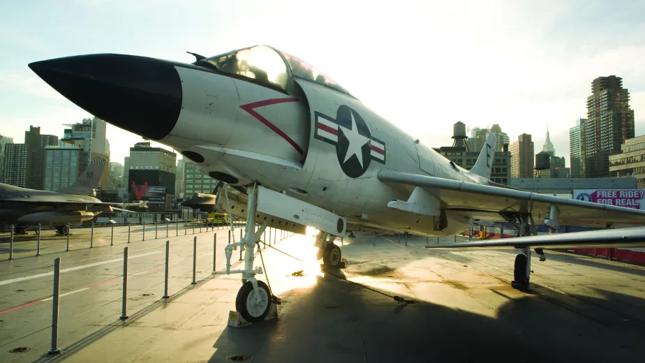 Aircraft on the Intrepid’s Flight Deck during sunrise