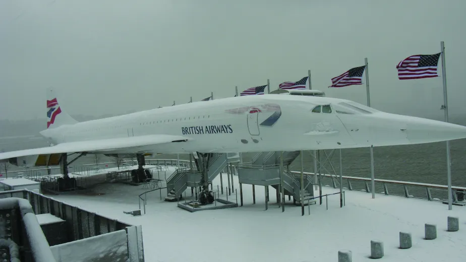 British Airways Concorde covered in snow on display at the Intrepid Museum